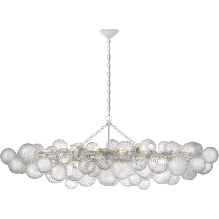 Talia 63'' Plaster White Linear Chandelier with Swirled Glass Orbs