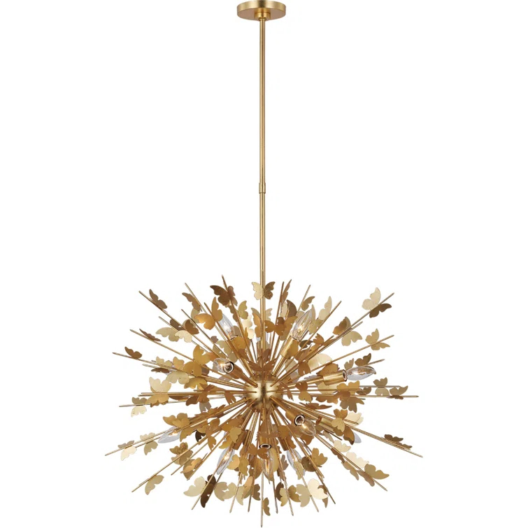 Farfalle Medium Burnished Silver Leaf 14-Light Crystal Chandelier
