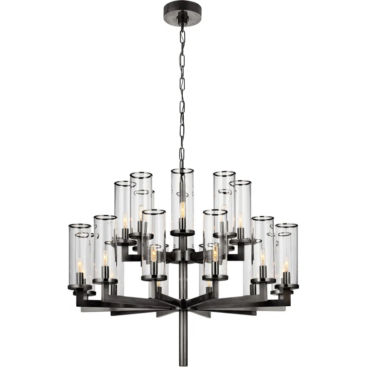 Bronze 34" Modern Chandelier with Glass Cylinders