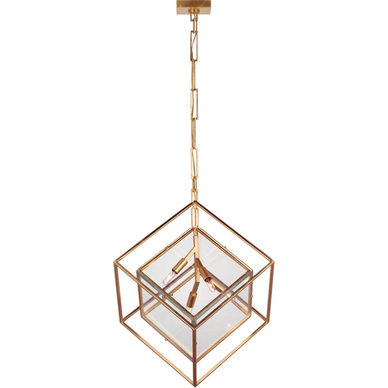 Cubed Gild Dual Cube Pendant with Clear Glass and LED Lighting