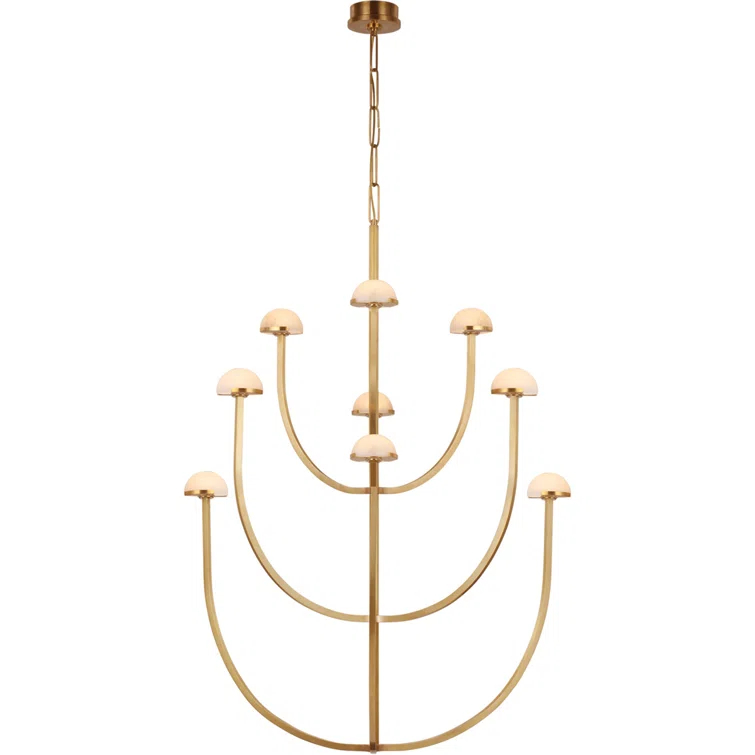 Antique Brass and Alabaster 9-Light LED Chandelier