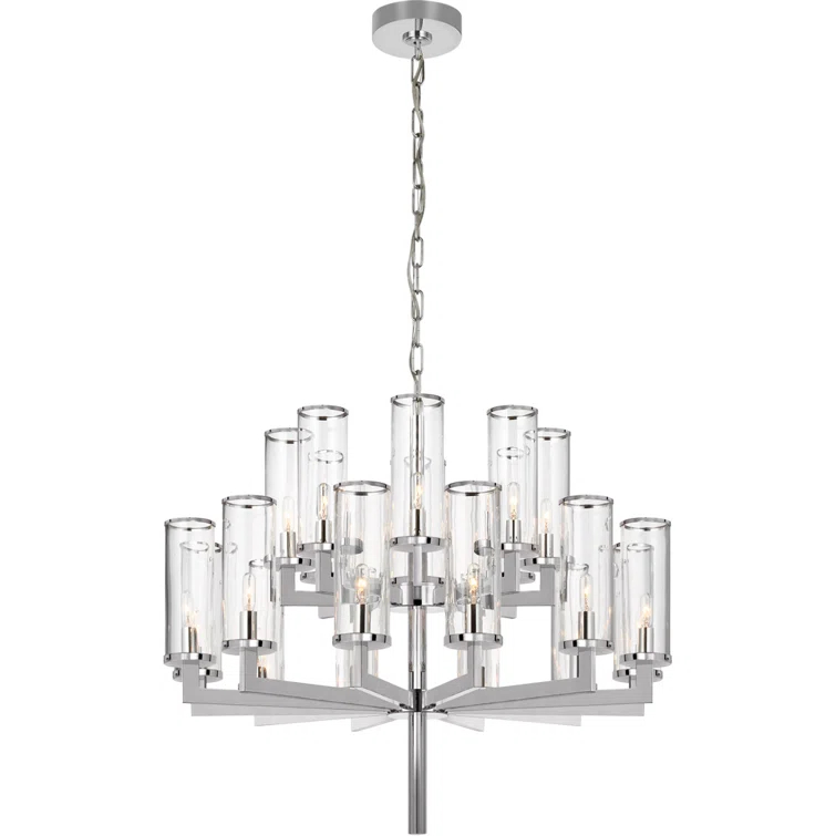 Liaison Tall Cylinder 20-Light Nickel Crystal Chandelier
