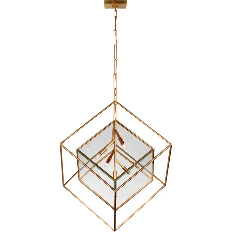 Elegant Octagonal Gilded Glass Pendant Light