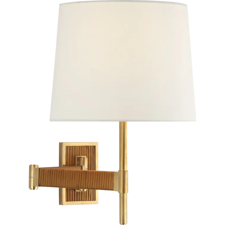 Elle Hand-Rubbed Antique Brass and Dark Rattan 17'' Swing Arm Sconce
