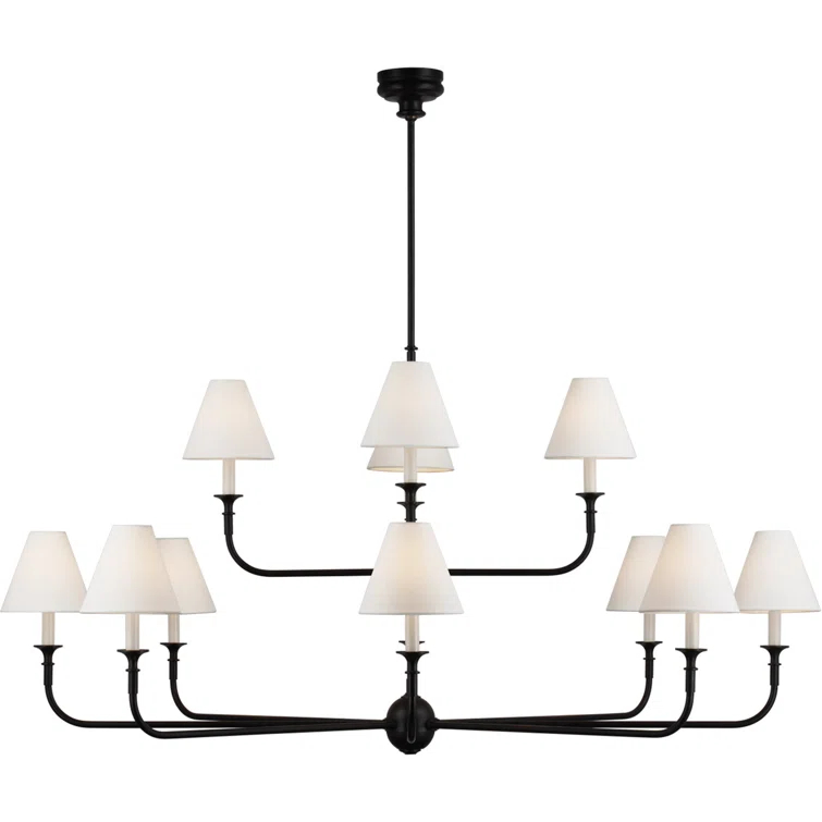 Piaf Aged Iron and Ebonized Oak 2-Tier Chandelier