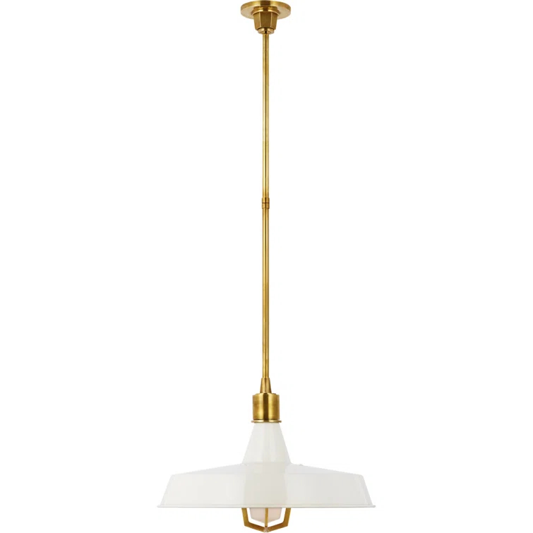 Hand-Rubbed Antique Brass and White Glass Pendant Light