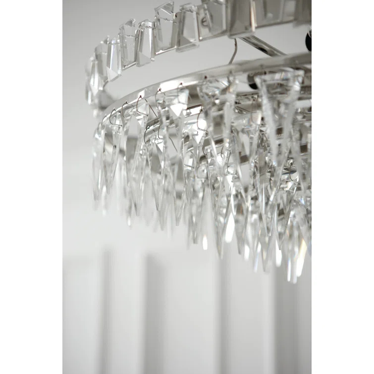 Polished Nickel Crystal 10-Light Semi Flush Mount