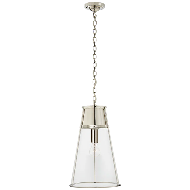 Robinson 19.5" Polished Nickel & Seeded Glass Indoor/Outdoor Pendant