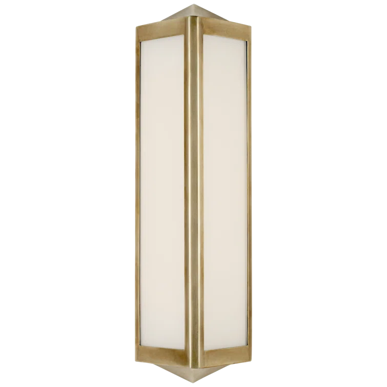 Natural Brass Faceted Wall Sconce with White Glass Shade