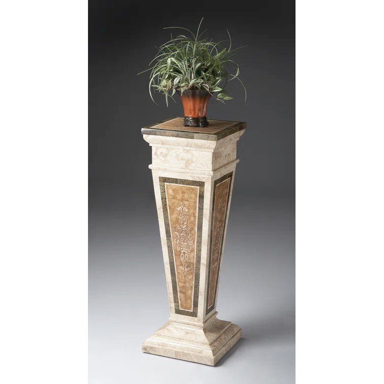 Augustus Rectangular Etched Fossil Stone & Wood Pedestal