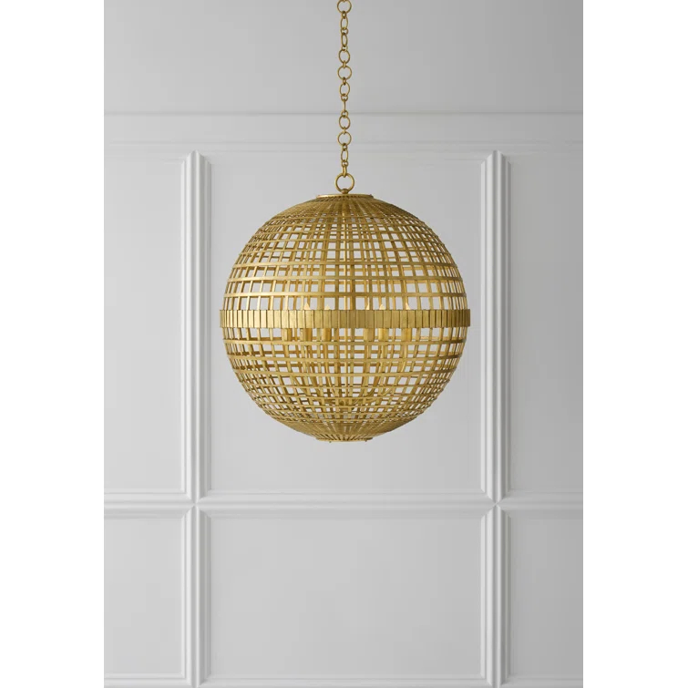 Gold Openwork Globe Chandelier with Crystal Accents