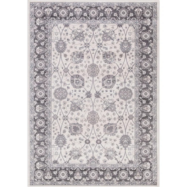 Oriental Machine Woven Area Rug in Ivory/Gray