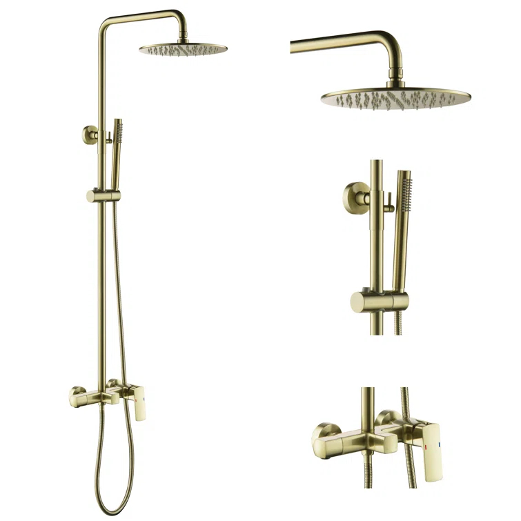 Exposed Pipe Shower System with 10" Overhead Shower, 3 Functions Tub Shower Faucet Sets with Rough-in Valve