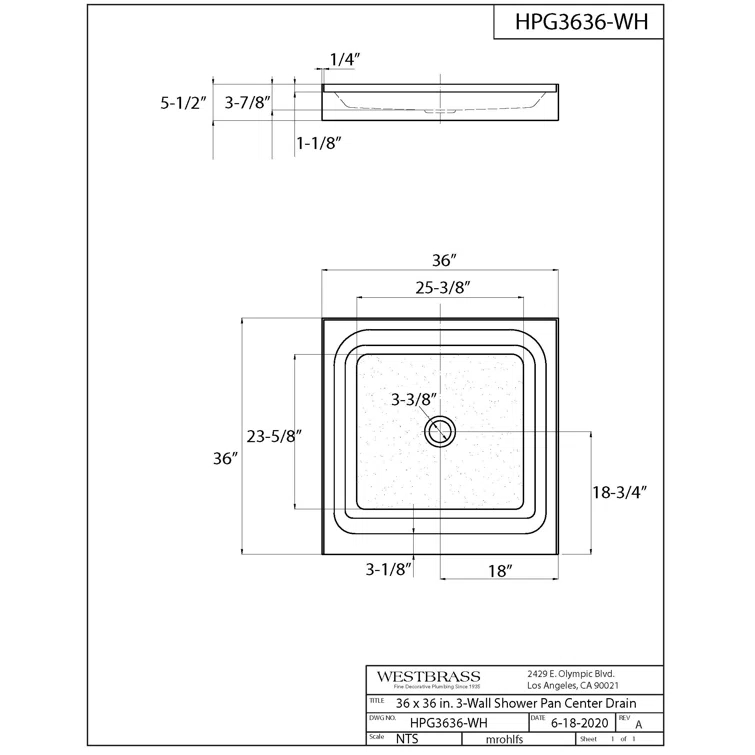 36'' W 36'' D Square Single Shower Base