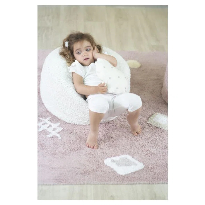 Ivory White Cotton Round Pouf Ottoman