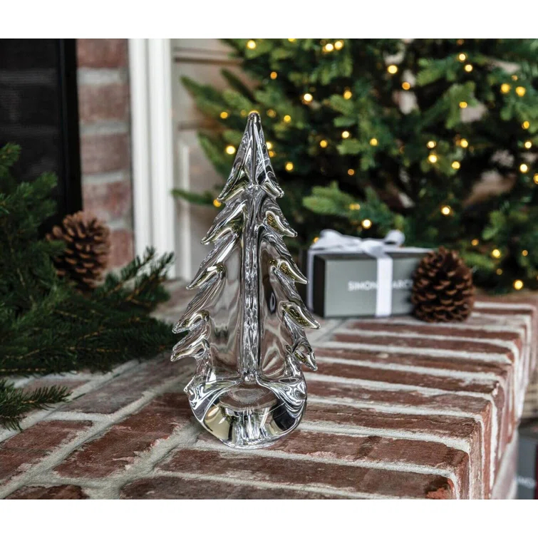 Luminous Hand-Blown Glass Evergreen Figurine - 10"