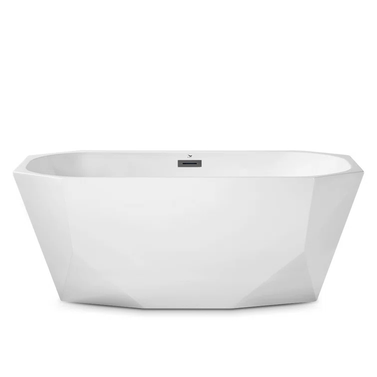 59" Streamline Freestanding Soaking Acrylic Bathtub With Drain and Bamboo Tray