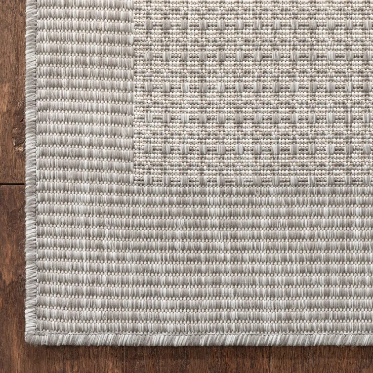 Medusa Clesha Solid Striped Border Indoor Outdoor Gray Ivory Flatweave Rug