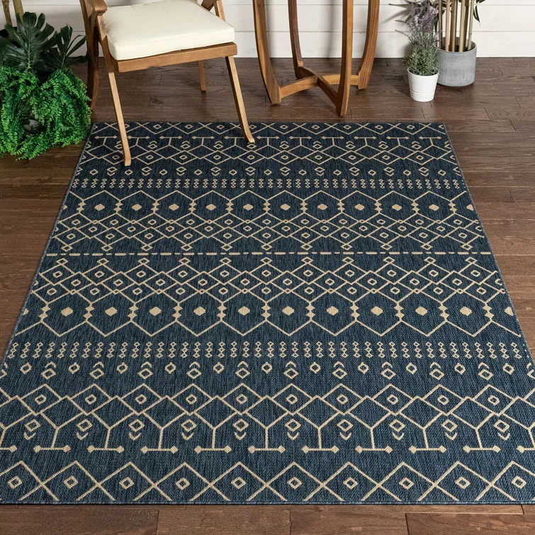 Marshanna Nord Trellis Blue Indoor/Outdoor Flat-Weave Area Rug