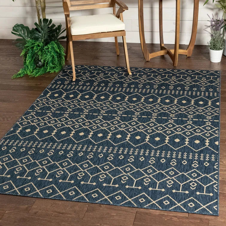 Marshanna Nord Trellis Blue Indoor/Outdoor Flat-Weave Area Rug