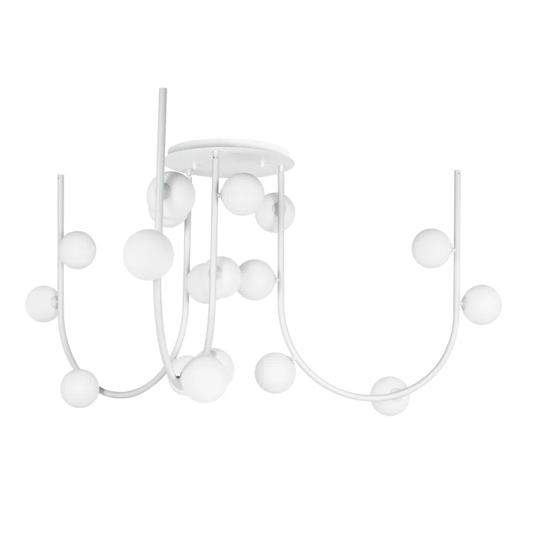 White Glass Globe LED 15-Light Chandelier