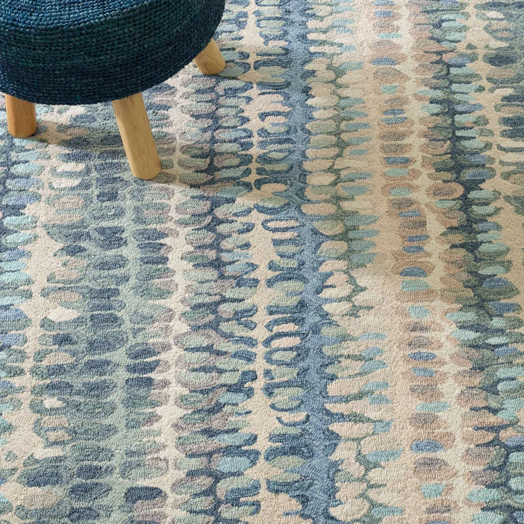 Paint Chip Abstract Hand Wool Indigo/Denim/Beige Area Rug