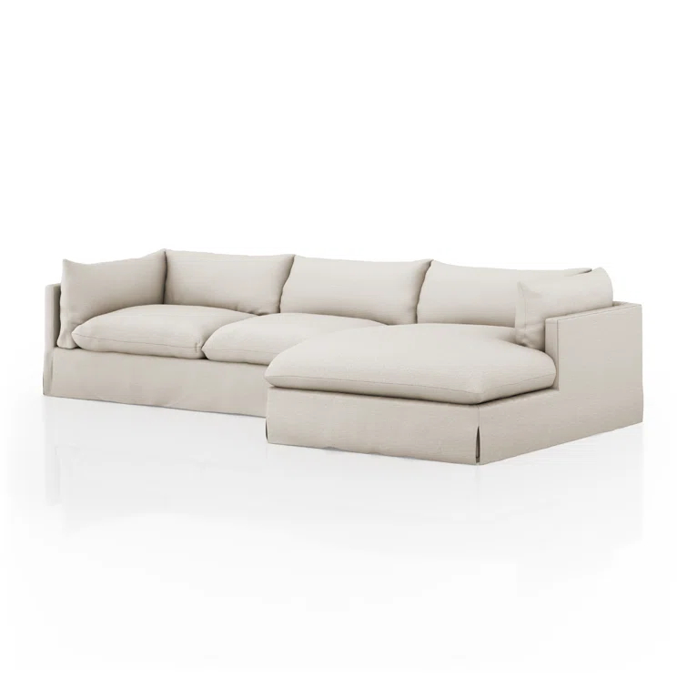 Bennett Moon Linen 112" Two-Piece Solid Wood Sectional