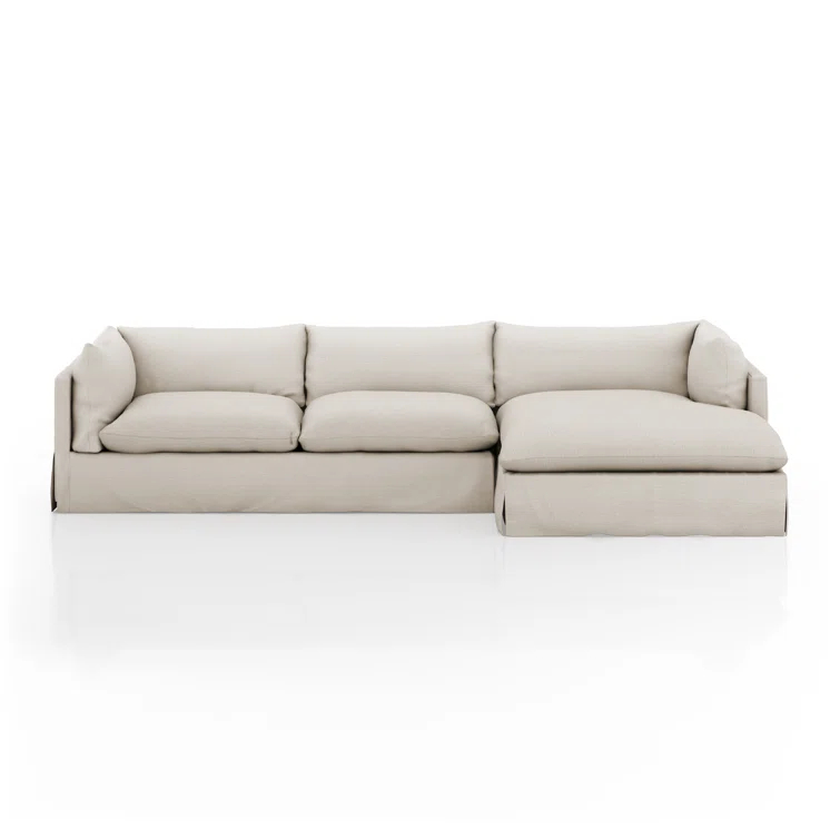 Bennett Moon Linen 112" Two-Piece Solid Wood Sectional