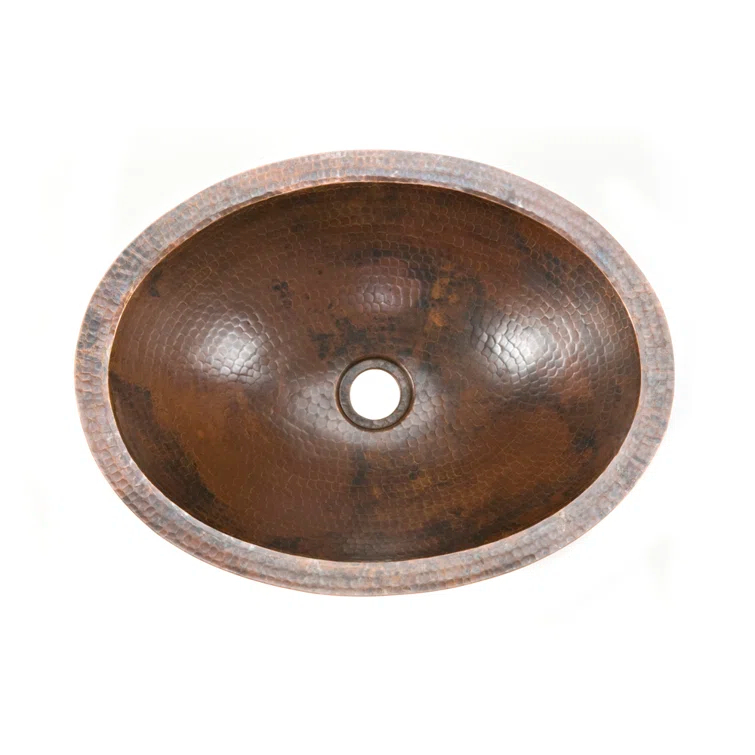 17" Oval Under Counter Hammered Copper Bathroom Sink