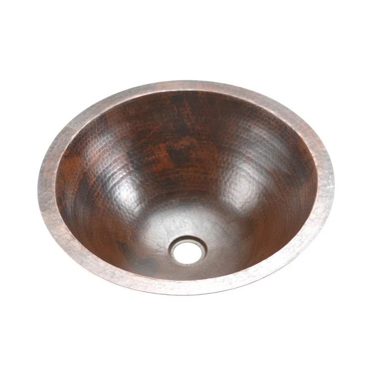 17" Round Under Counter Hammered Copper Bathroom Sink