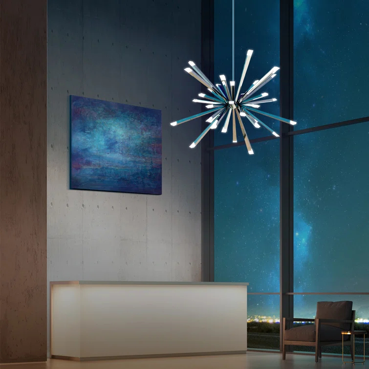 Starburst 40" Single Tier Chandelier - Polished Chrome