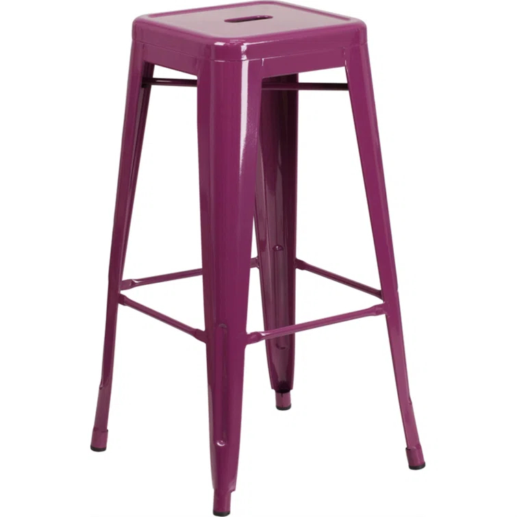 30'' High Backless Distressed Antique Blue Metal Indoor-Outdoor Barstool
