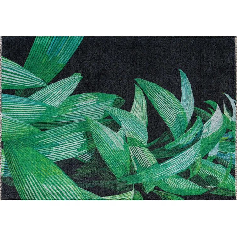 Maisie Modern Black Palm Area Rug