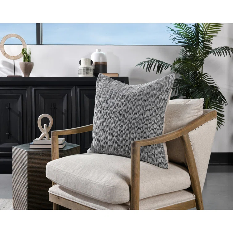 Gray Chunky Knit Linen Square Throw Pillow