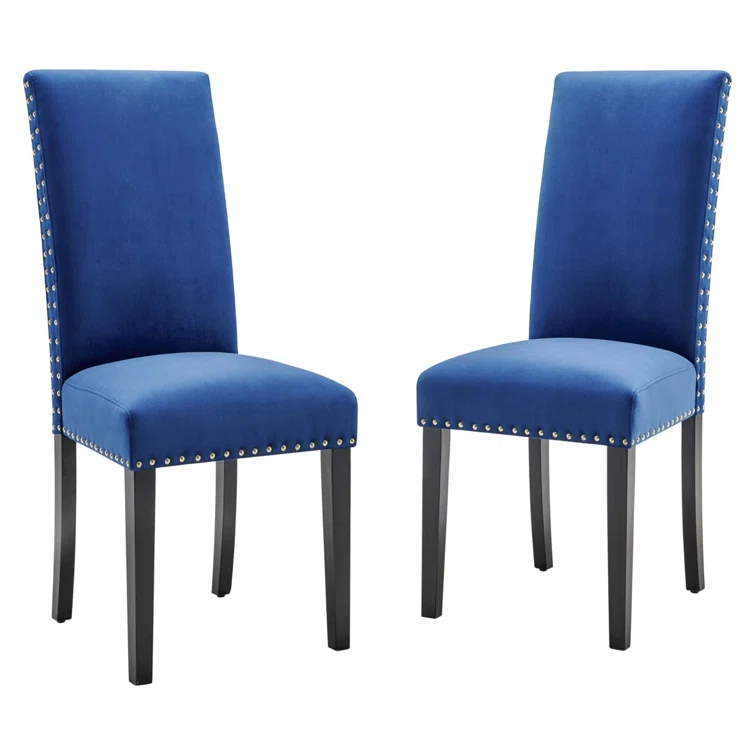 Modway Silver Orchid Lind Velvet Nailhead Trim Dining Side Chairs