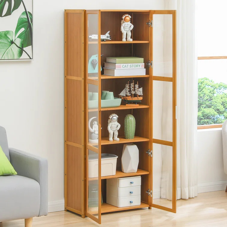 MoNiBloom 6 Tiers Rayon from Bamboo Storage Bookcase Free Standing With Clear Acrylic Door Display