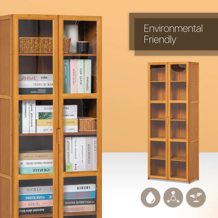 MoNiBloom 6 Tiers Rayon from Bamboo Storage Bookcase Free Standing With Clear Acrylic Door Display