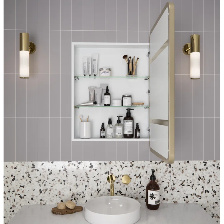 Stainless Steel Recessed Framed Single Door Medicine Cabinet with Adjustable Shelves
