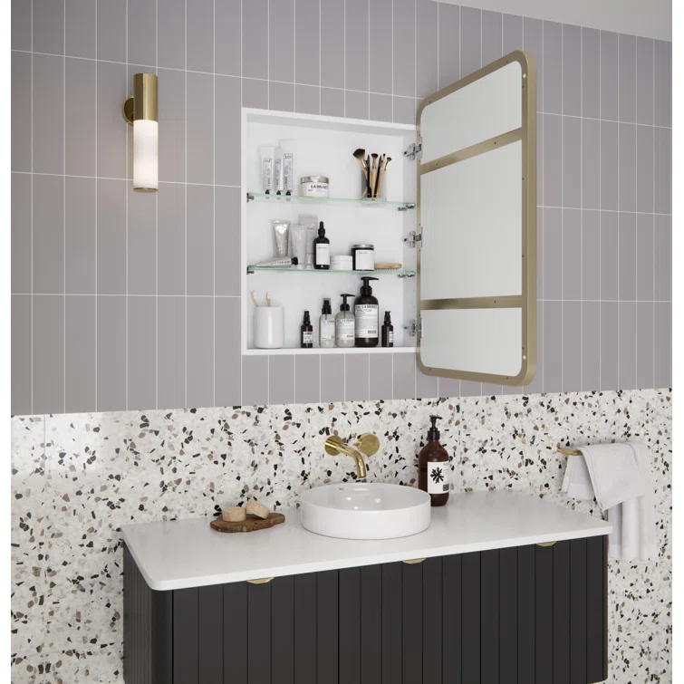 Stainless Steel Recessed Framed Single Door Medicine Cabinet with Adjustable Shelves