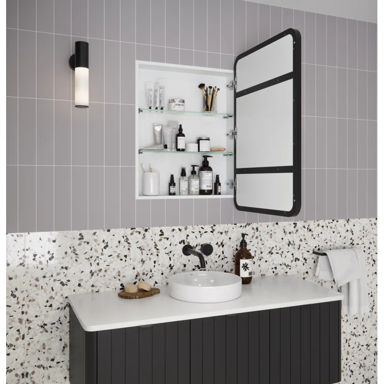 Stainless Steel Recessed Framed Single Door Medicine Cabinet with Adjustable Shelves