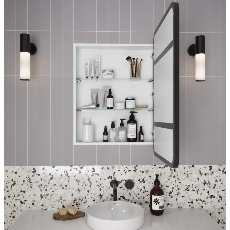 Stainless Steel Recessed Framed Single Door Medicine Cabinet with Adjustable Shelves