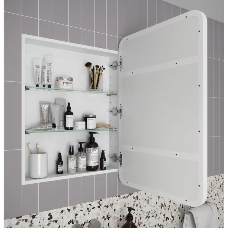 Stainless Steel Recessed Framed Single Door Medicine Cabinet with Adjustable Shelves