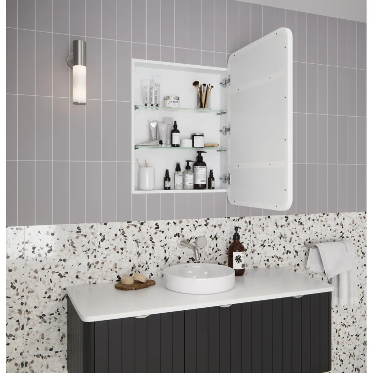 Stainless Steel Recessed Framed Single Door Medicine Cabinet with Adjustable Shelves