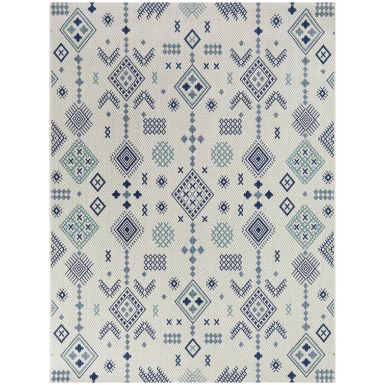 Ignacy Blue Moroccan Patio Indoor/Outdoor Area Rug