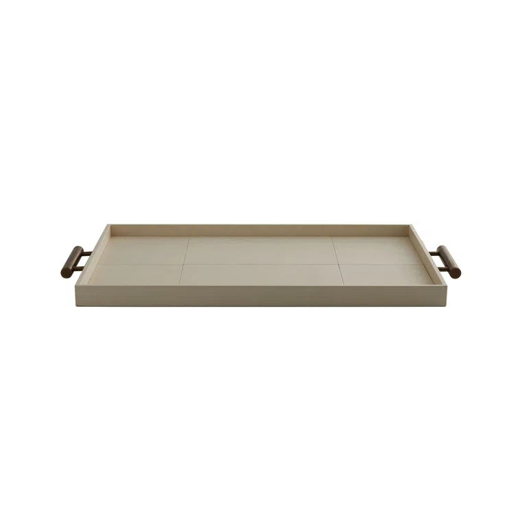 Ivory Leather and Brass Rectangular Decorative Tray
