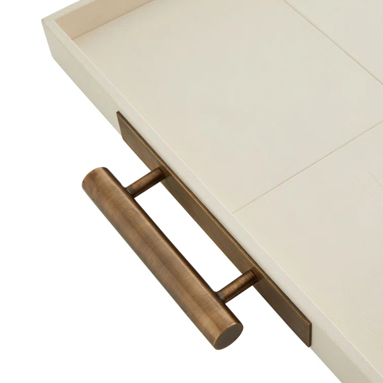 Ivory Leather and Brass Rectangular Decorative Tray
