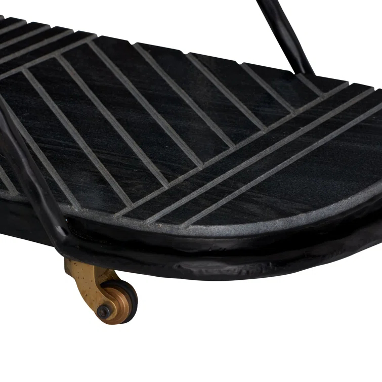 Nakoa Art Deco Blackened Iron and Marble Bar Cart with Glass Top