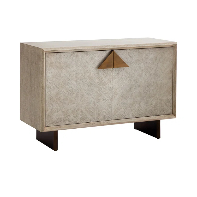 Naomi Ivory Smoke Oak Veneered 48'' Modern Cabinet with Brass Hardware