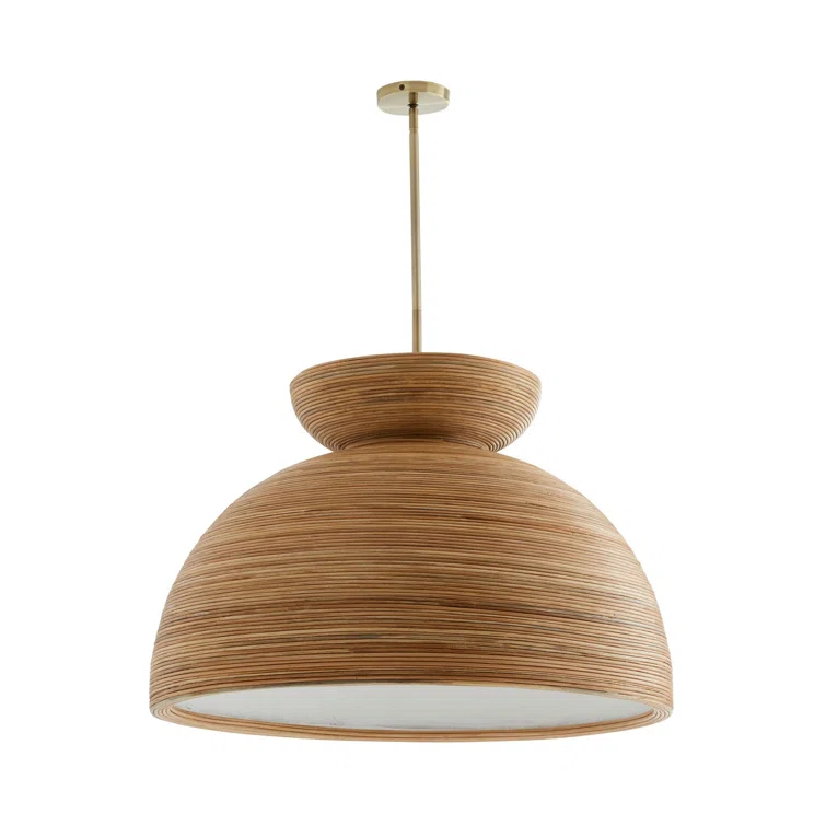 Contemporary Brass and Glass Drum Pendant Light - Indoor/Outdoor