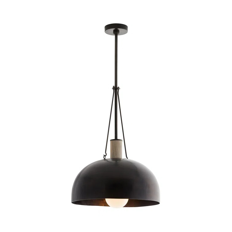 Contemporary Bronze Bowl Pendant with Wood Finial - Indoor/Outdoor